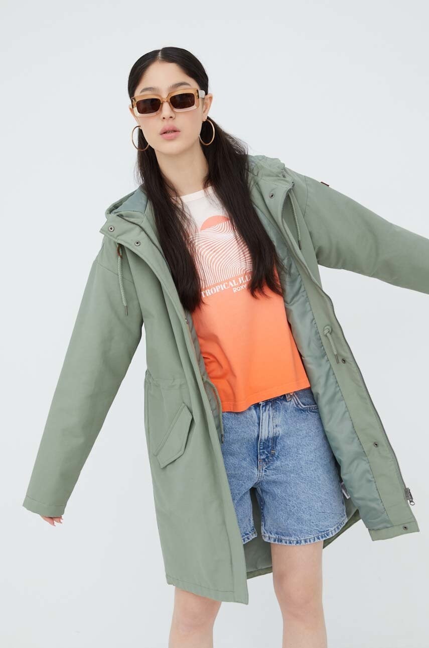 Roxy hanorac femei, culoarea verde, de tranzitie