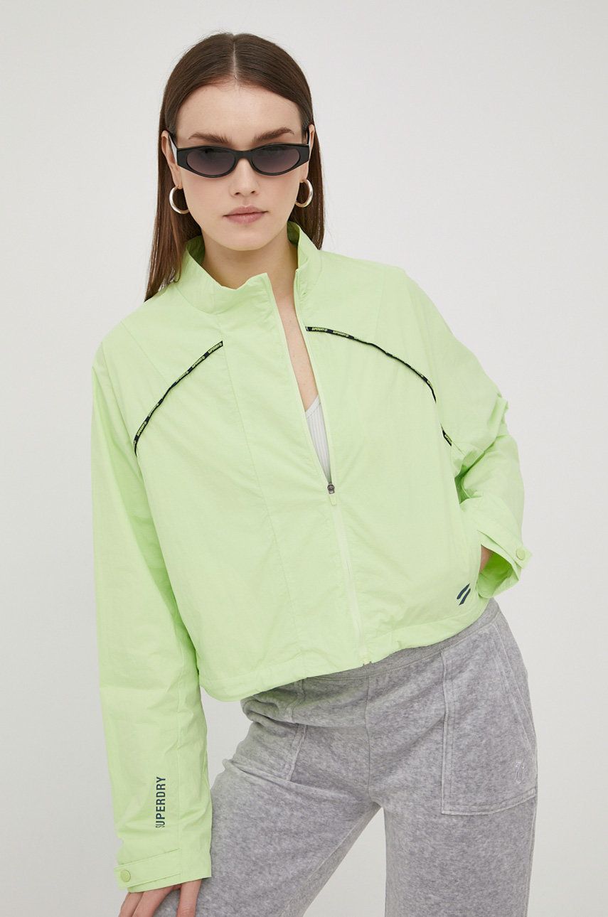 Superdry geaca femei, culoarea verde, de tranzitie answear.ro