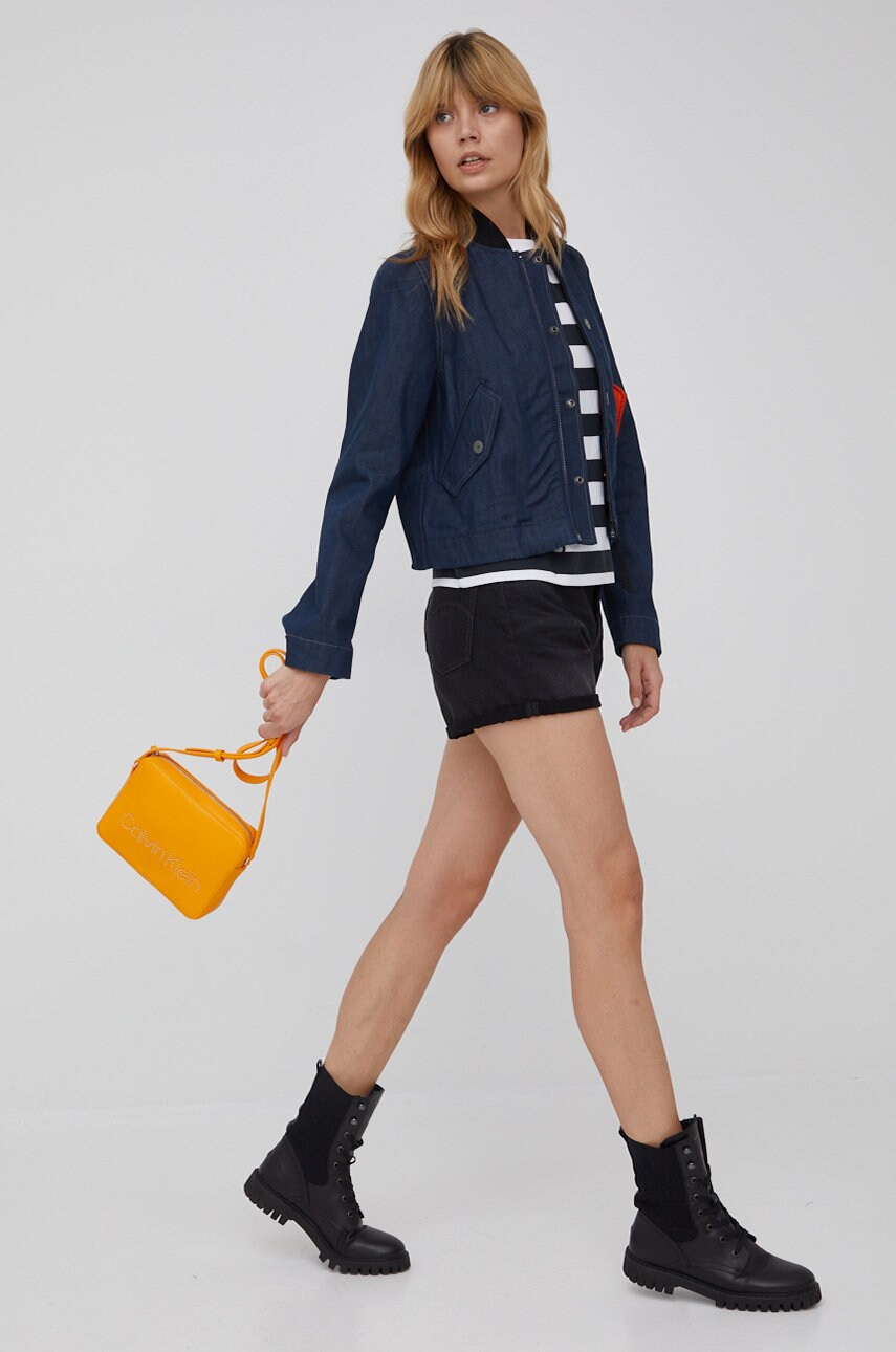 G-star raw geaca jeans femei, culoarea albastru marin, de tranzitie