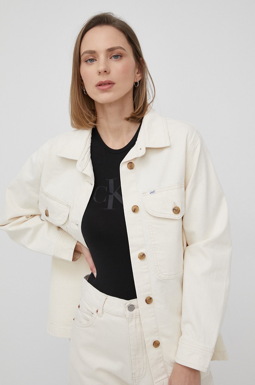Lee geaca jeans femei, culoarea bej, de tranzitie