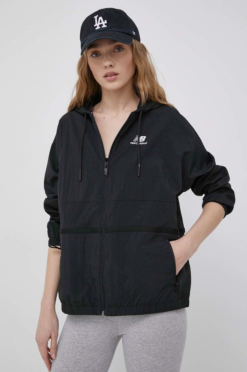 New balance geaca femei, culoarea negru, de tranzitie, oversize