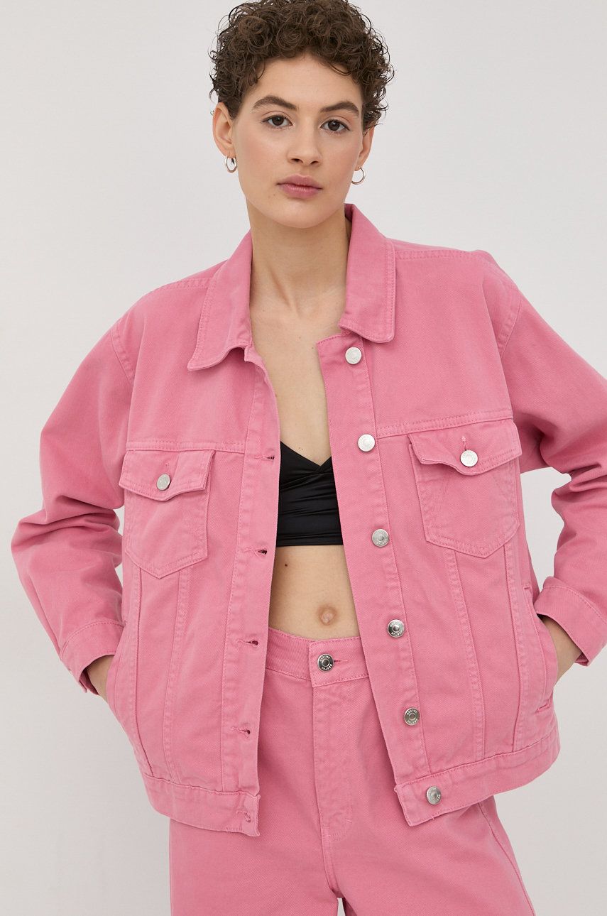 To Nine server Intestines Gestuz geaca jeans femei, culoarea roz, de tranzitie, oversize | Fashion  Guru.ro