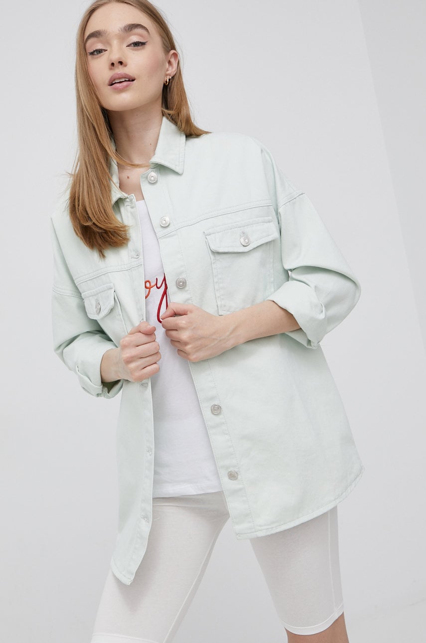 Only geaca de blugi din bumbac culoarea verde, de tranzitie, oversize