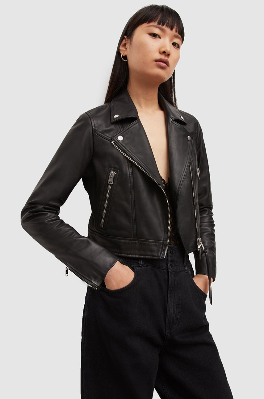 

Шкіряна куртка AllSaints жіноча колір чорний перехідна