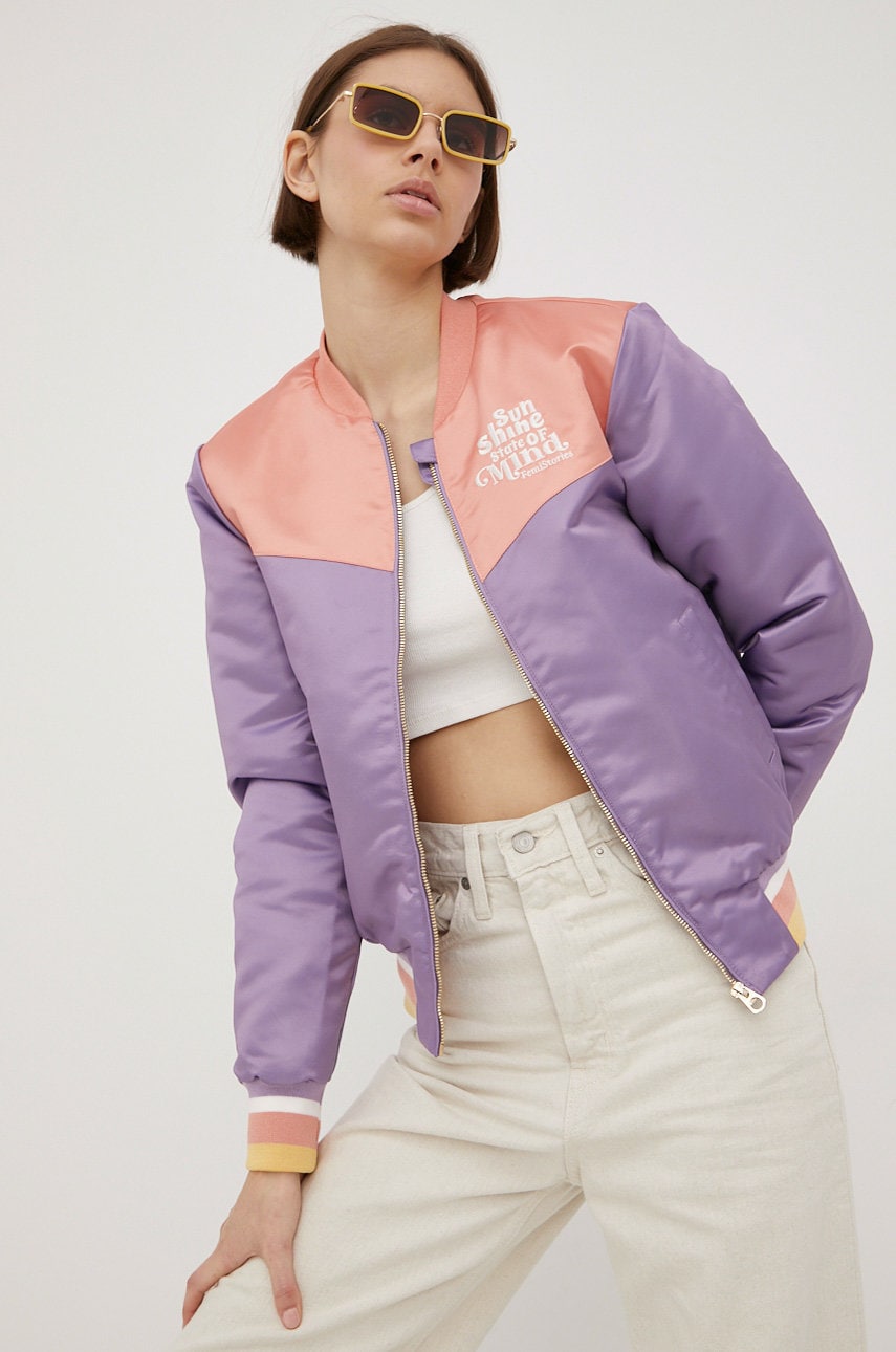 Femi stories geaca bomber femei, culoarea violet, de tranzitie
