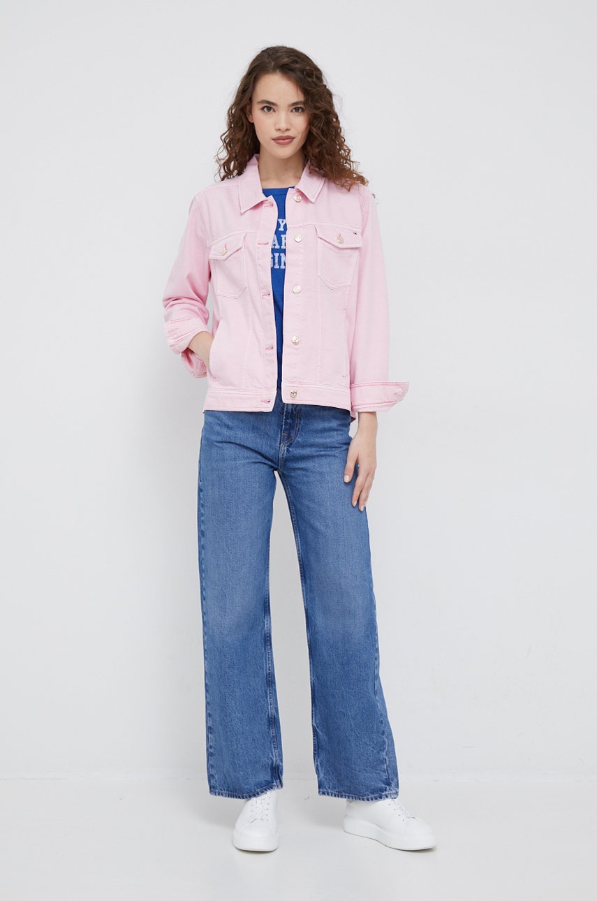 

Джинсова куртка Tommy Hilfiger жіноча колір рожевий перехідна oversize