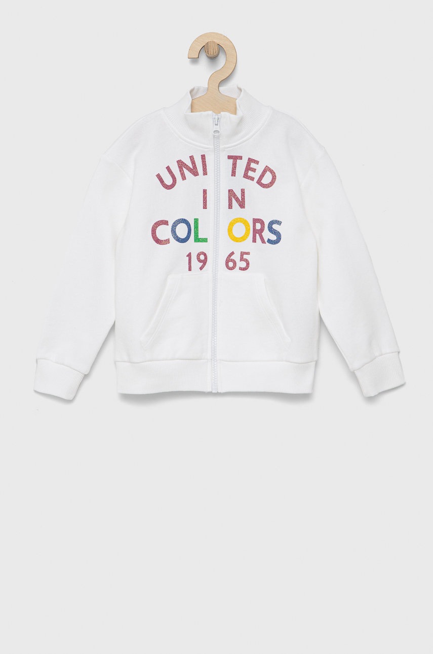 

Детски памучен суичър United Colors of Benetton в бяло с принт, Бял