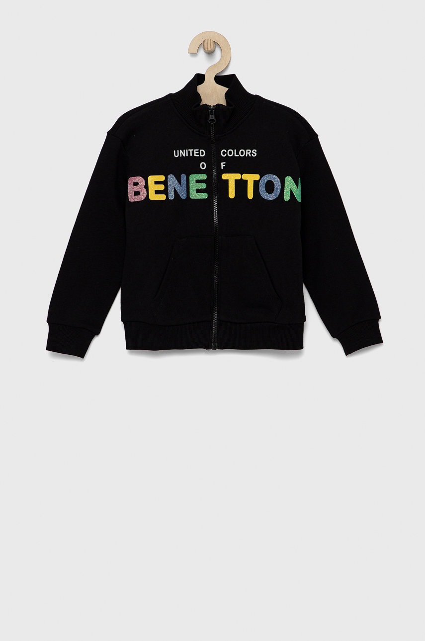 

Детски памучен суичър United Colors of Benetton в черно с принт, Черен