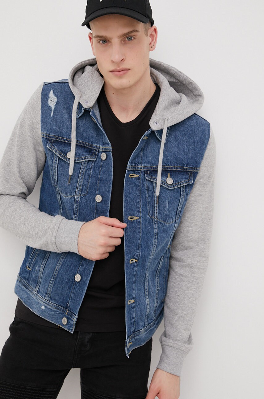 Jack & jones geaca jeans barbati, culoarea albastru marin, de tranzitie