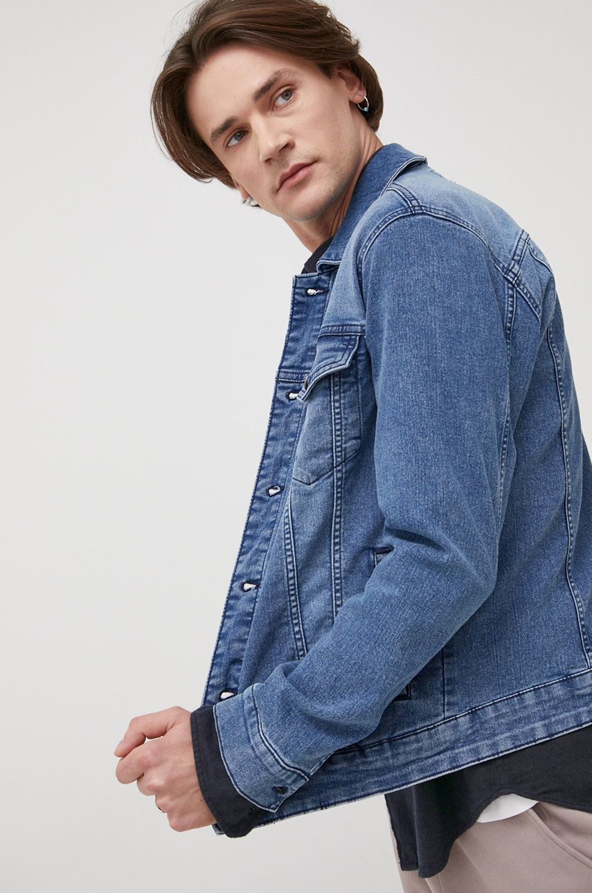 Only & Sons geaca jeans barbati, culoarea albastru marin, de tranzitie answear.ro