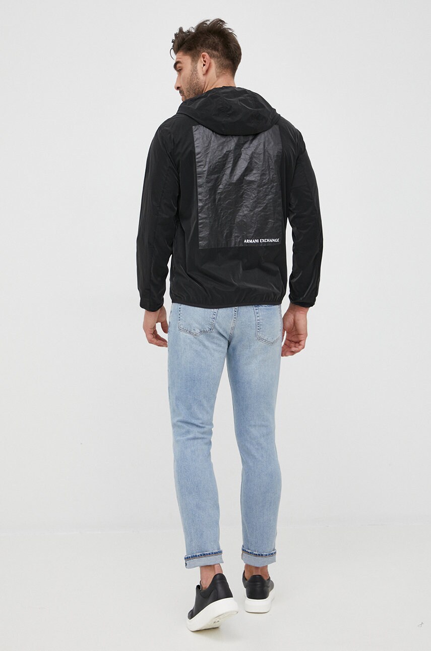 Armani exchange geaca barbati, culoarea negru, de tranzitie, oversize