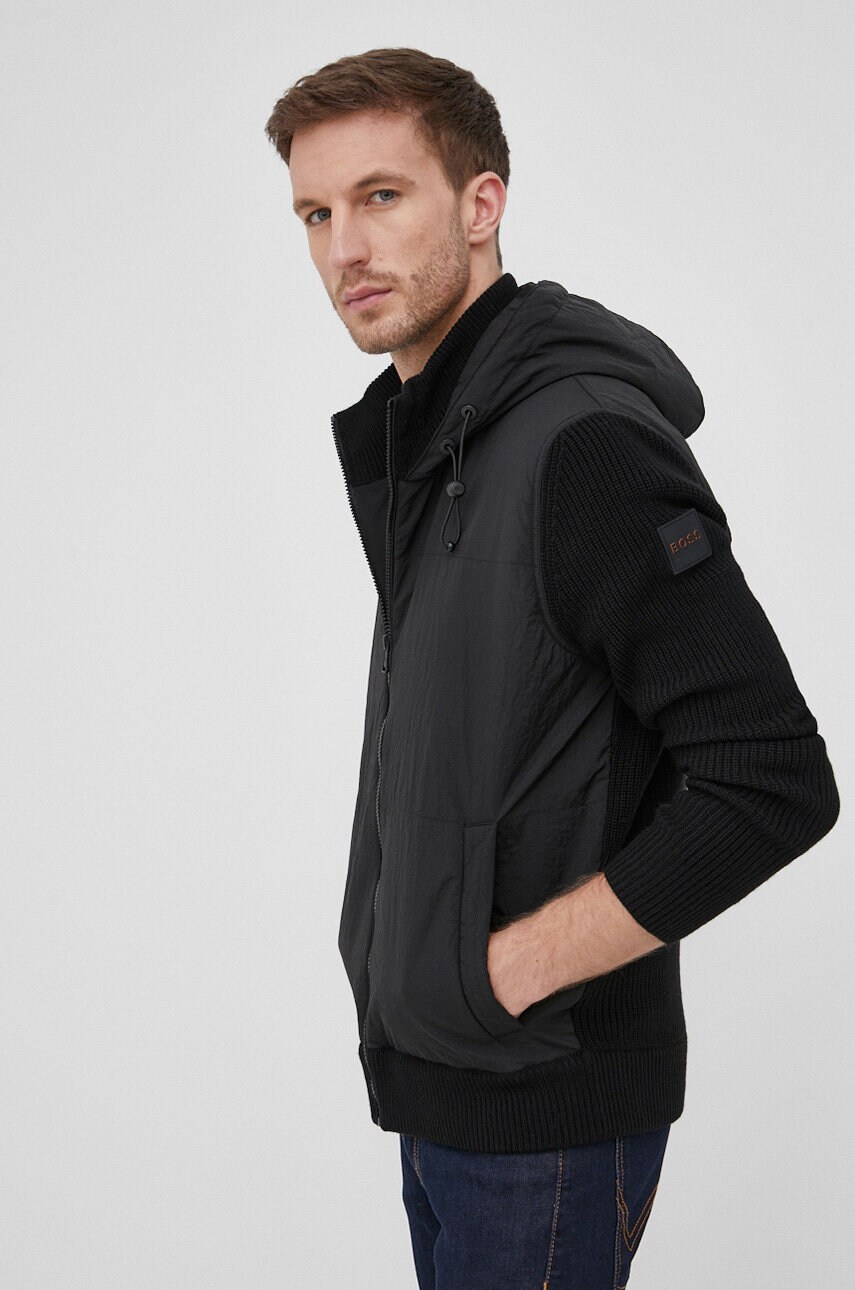 Boss geaca din amestec de lana boss casual culoarea negru, de tranzitie