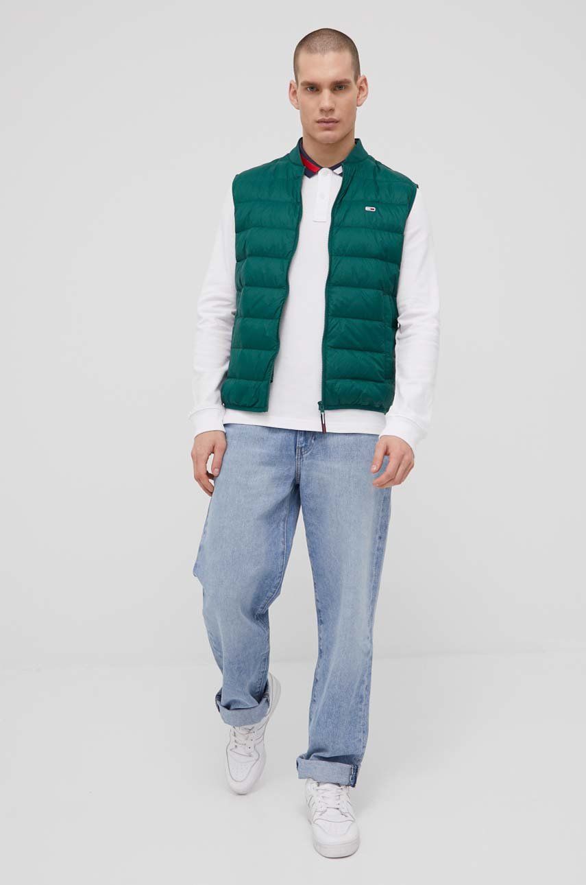 Tommy Jeans vesta de puf barbati, culoarea verde, de tranzitie answear.ro