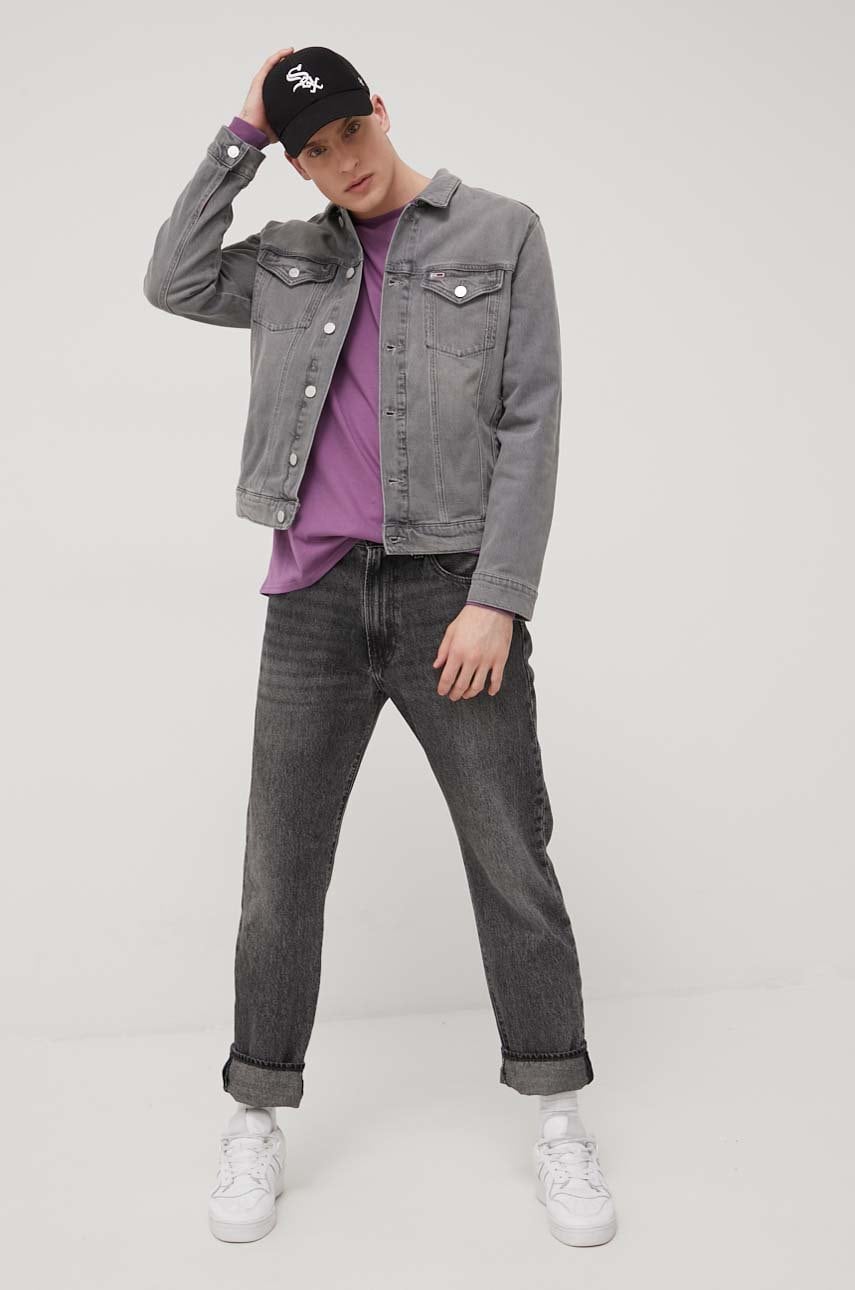 Tommy jeans geaca jeans bf5173 barbati, culoarea gri, de tranzitie