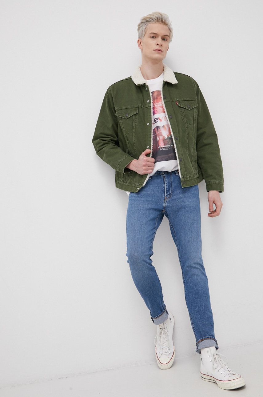 Levi's Kurtka jeansowa męska kolor zielony przejściowa