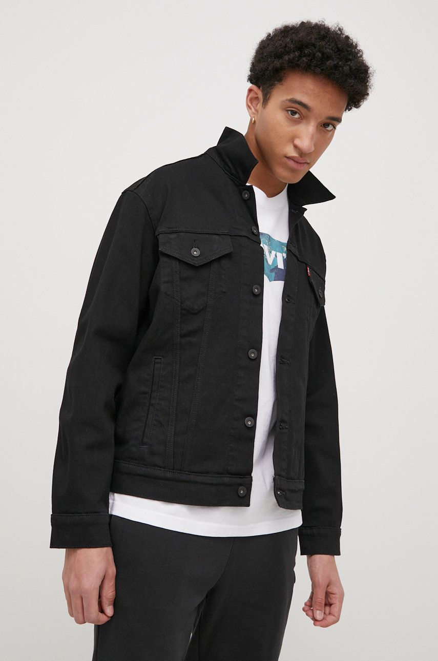 Džínová bunda Levi′s pánská, černá barva, přechodná - černá -  65% Bavlna