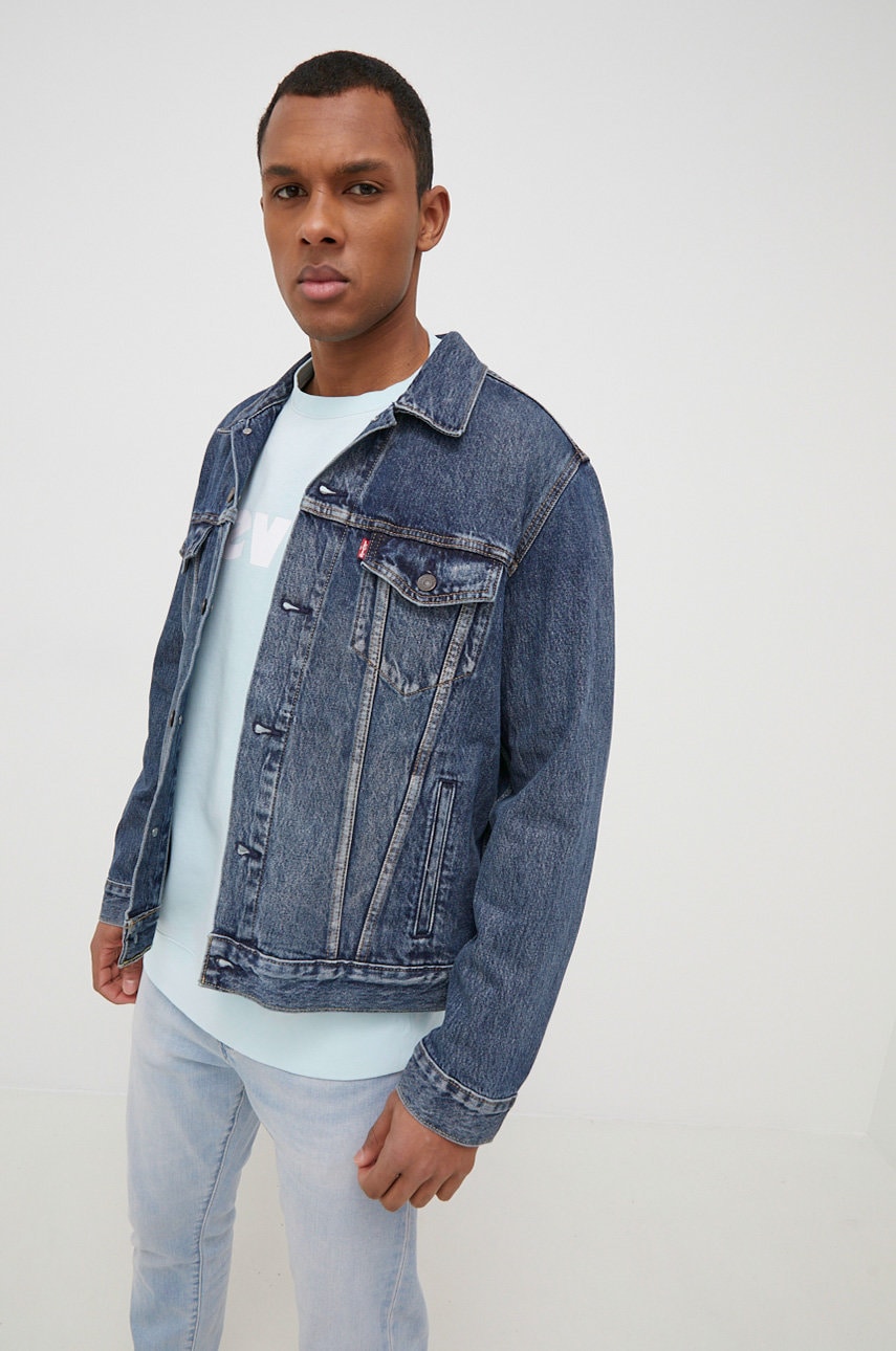 Levi\'s geacă din denim bărbați, culoarea bleumarin, de tranziție - 0 | YEO