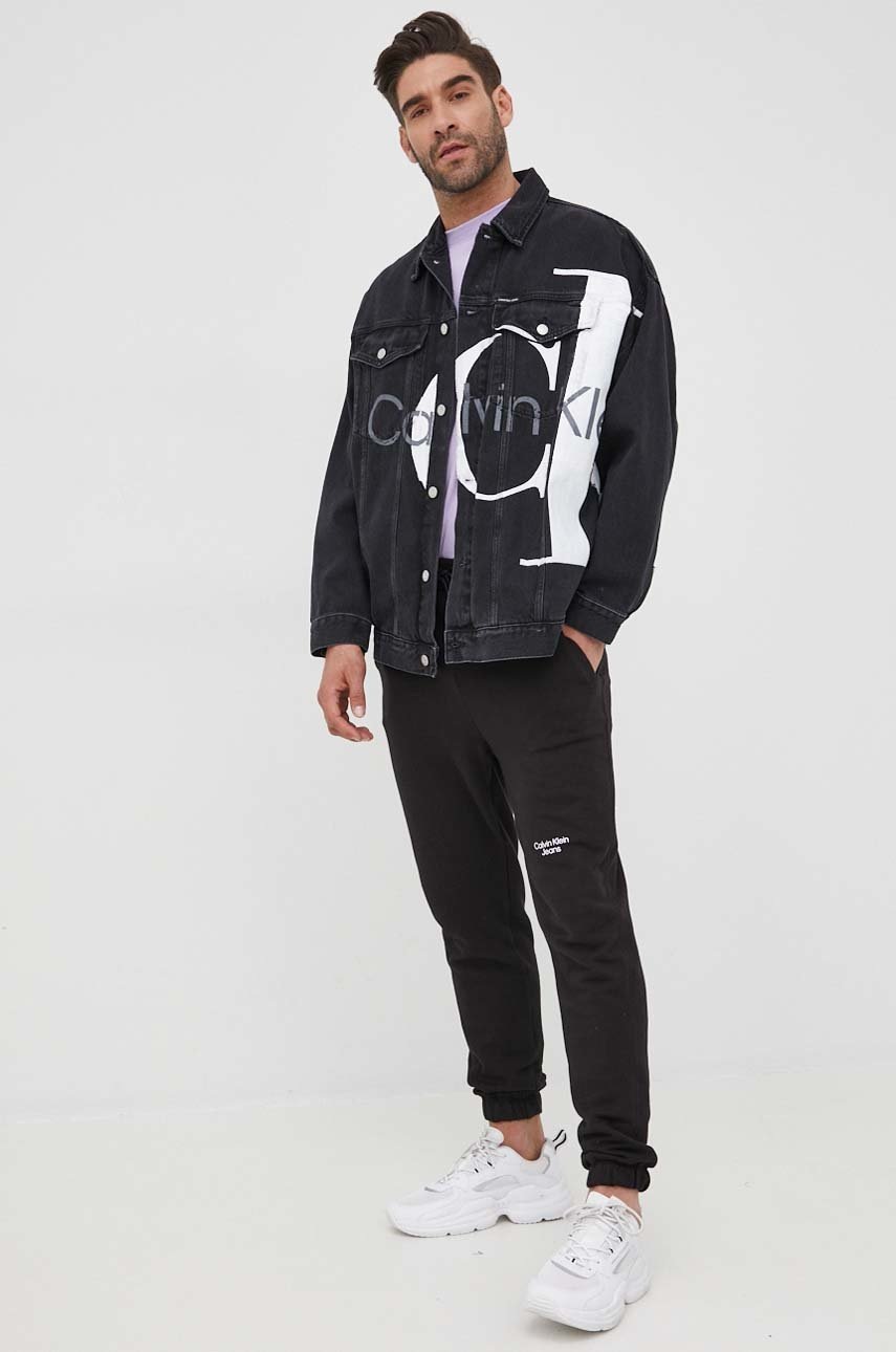 

Дънково яке Calvin Klein Jeans мъжка в черно с преходна изолация с уголемена кройка, Черен