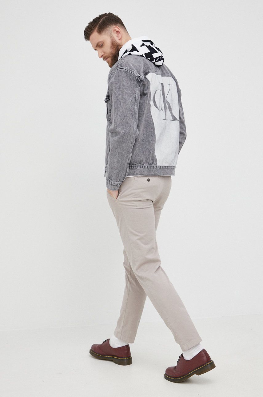 Calvin Klein Jeans kurtka jeansowa męska kolor szary przejściowa