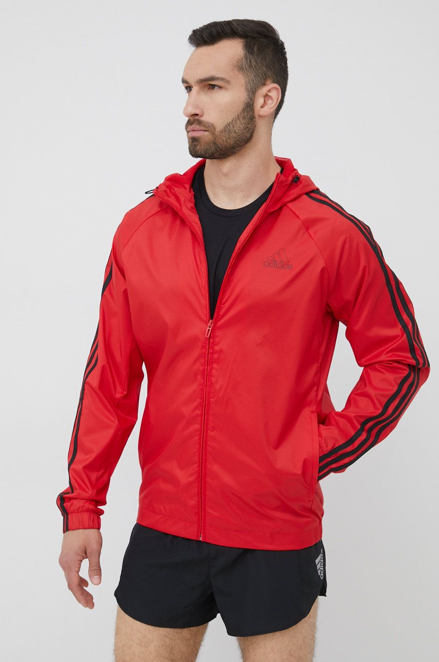 Bunda adidas HE4317 pánská, červená barva, přechodná - červená -  100% Polyester