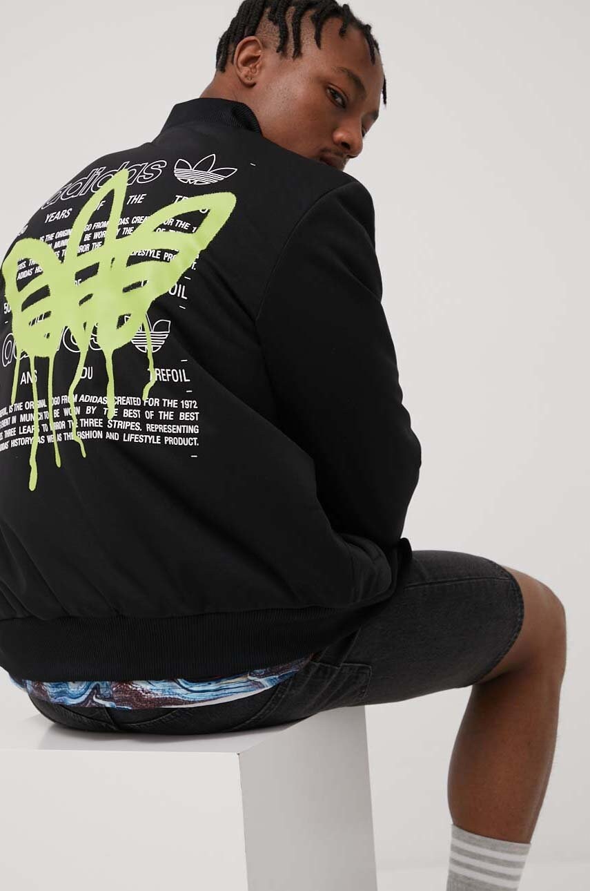 Adidas originals geaca bomber barbati, culoarea negru, de tranzitie