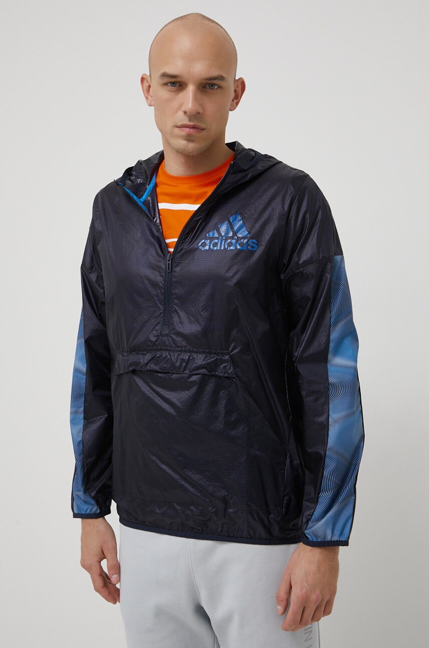 Adidas windbreaker season hd4335 culoarea albastru marin, de tranzitie, oversize