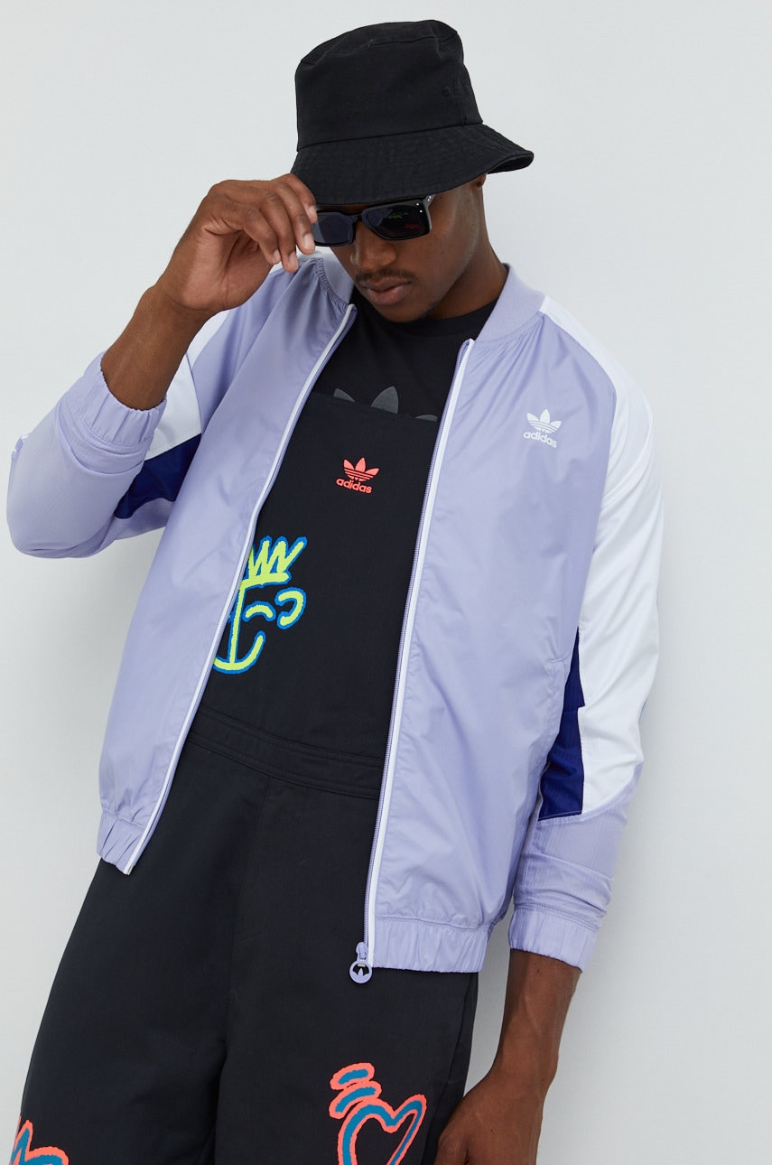 Adidas originals geaca bomber barbati, culoarea violet, de tranzitie