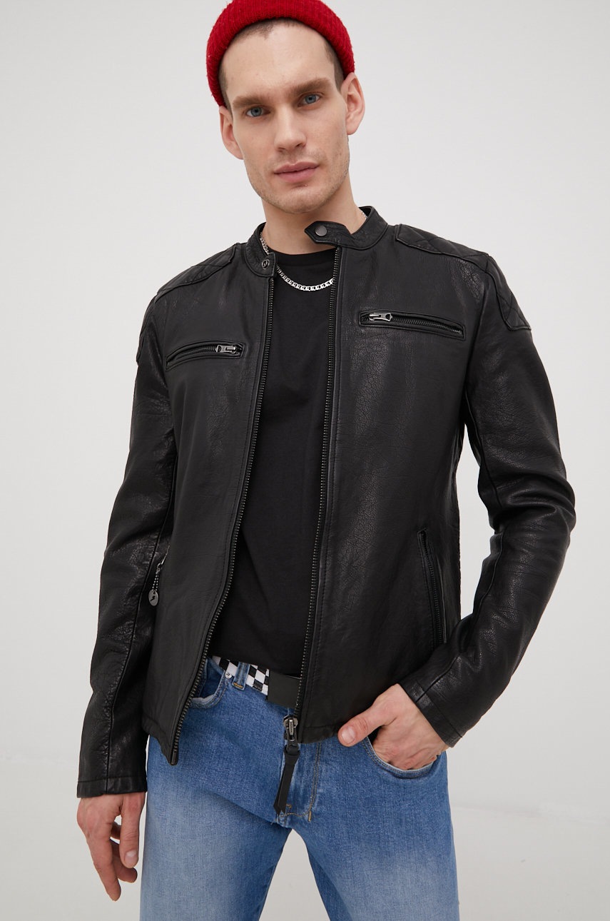

Кожаная куртка Superdry мужская цвет чёрный переходная