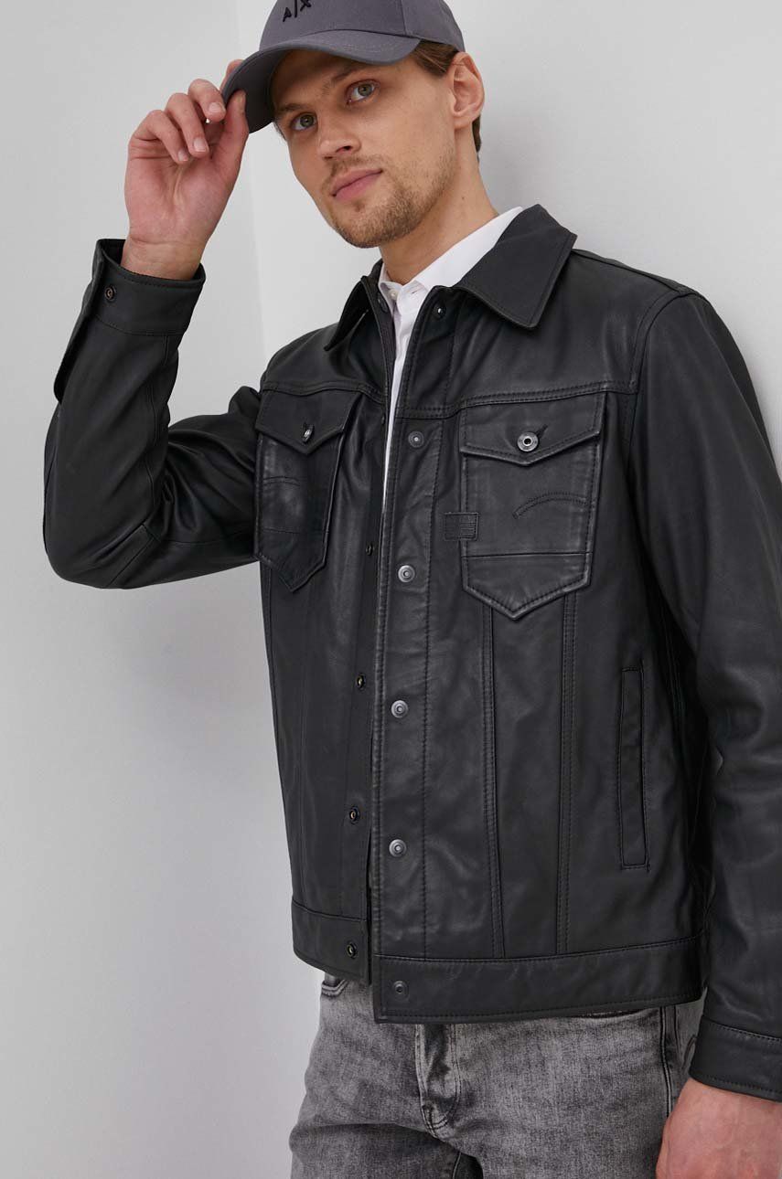 G-Star Raw kurtka skórzana męska kolor czarny przejściowa