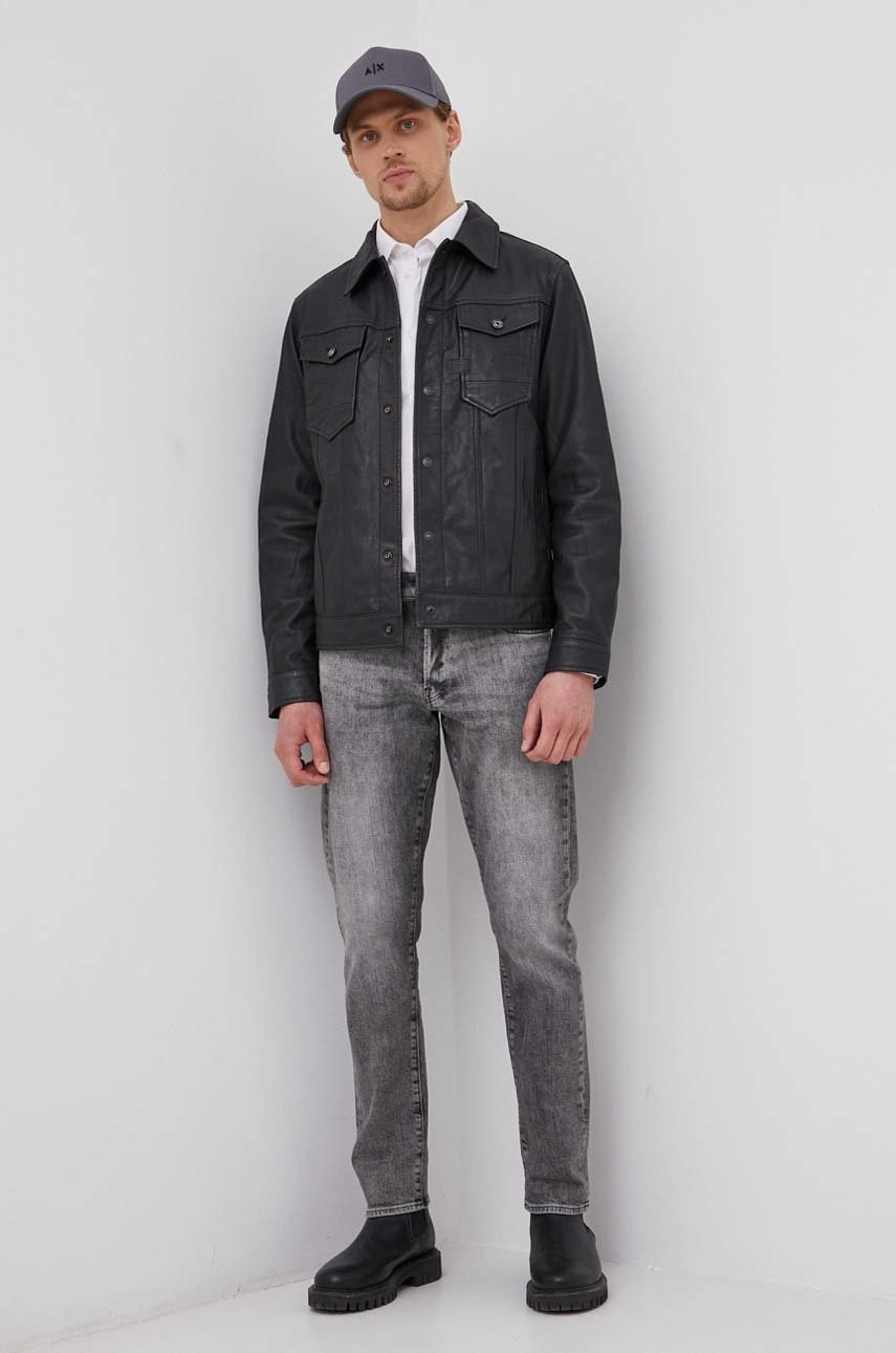 

Кожаная куртка G-Star Raw мужская цвет чёрный переходная