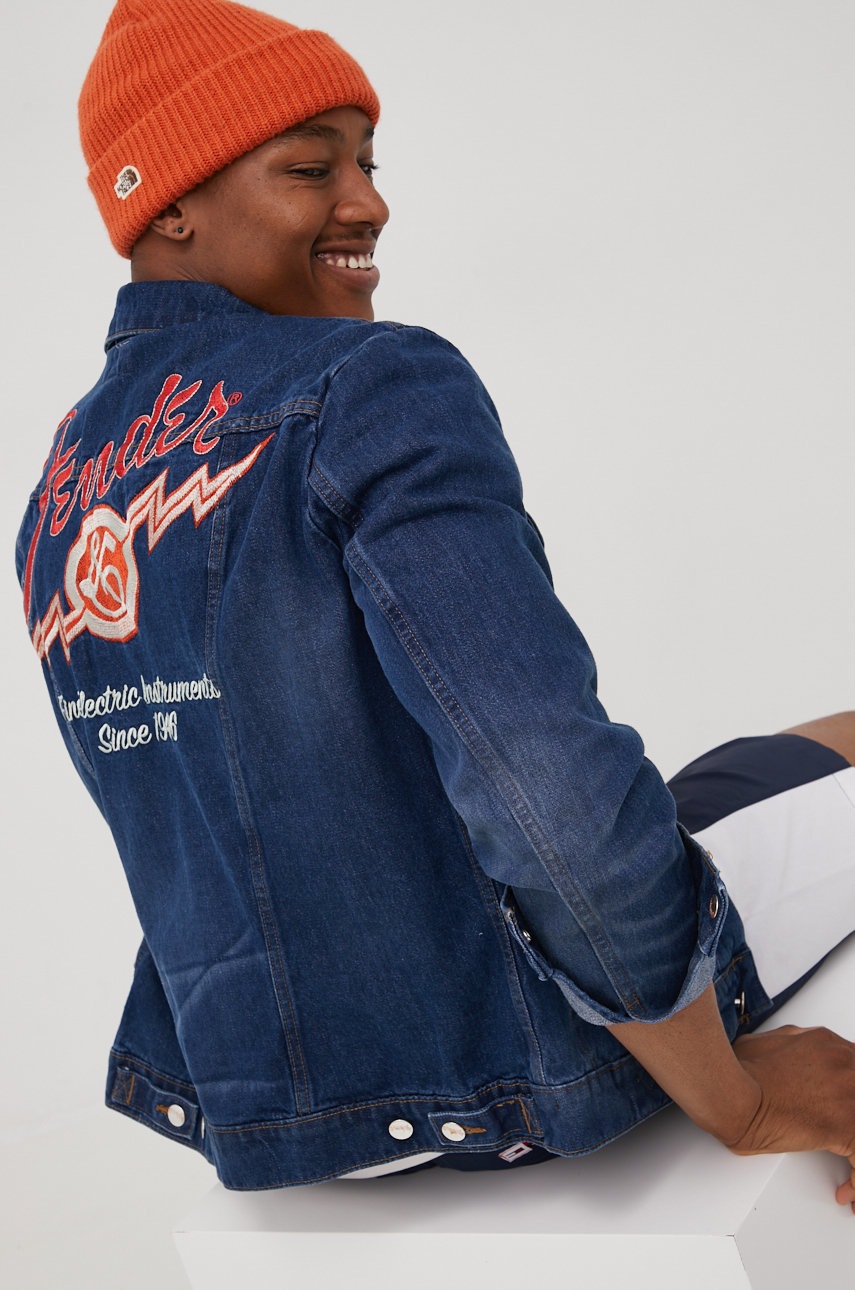 Wrangler kurtka jeansowa męska kolor granatowy przejściowa