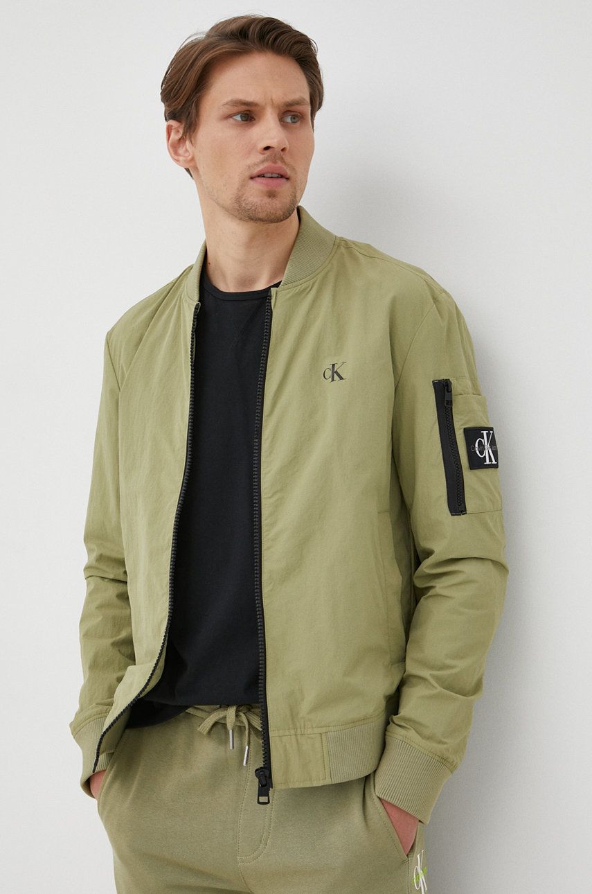 Calvin Klein Jeans kurtka bomber męski kolor zielony przejściowa
