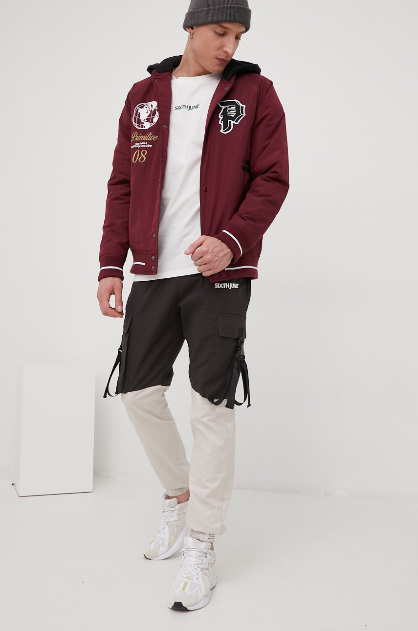 

Куртка-бомбер Primitive Cut N Sew чоловічий колір бордовий перехідна
