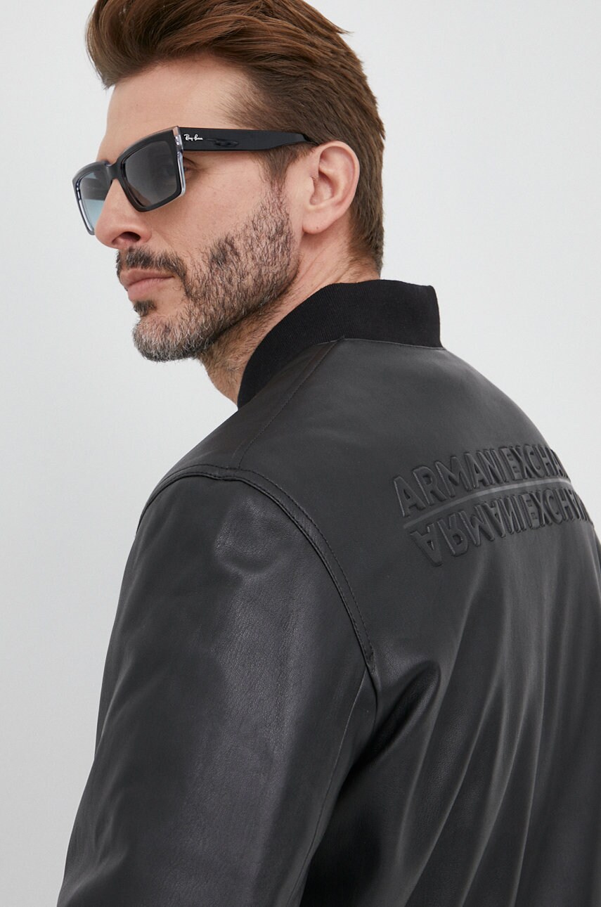 Armani exchange geaca bomber barbati, culoarea negru, de tranzitie