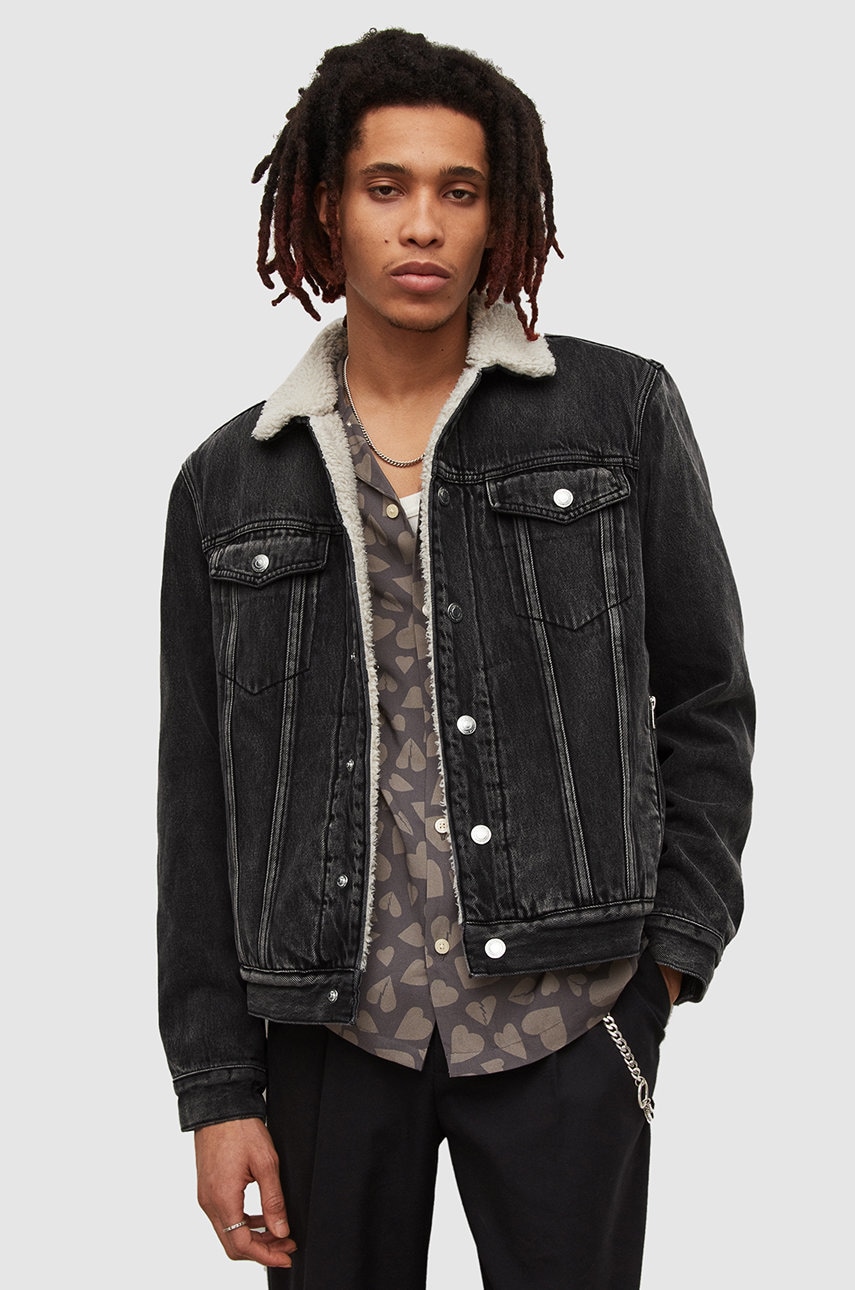 Allsaints geaca jeans barbati, culoarea negru, de tranzitie