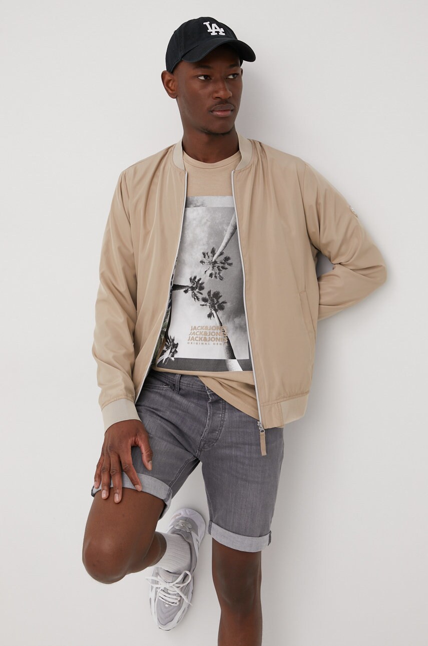 Jack & jones geaca bomber barbati, culoarea bej, de tranzitie