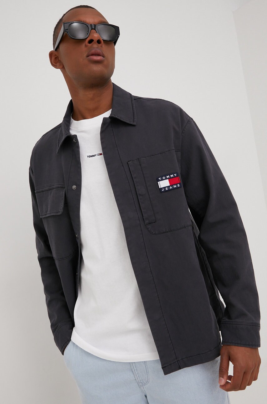 Tommy jeans geaca barbati, culoarea gri, de tranzitie