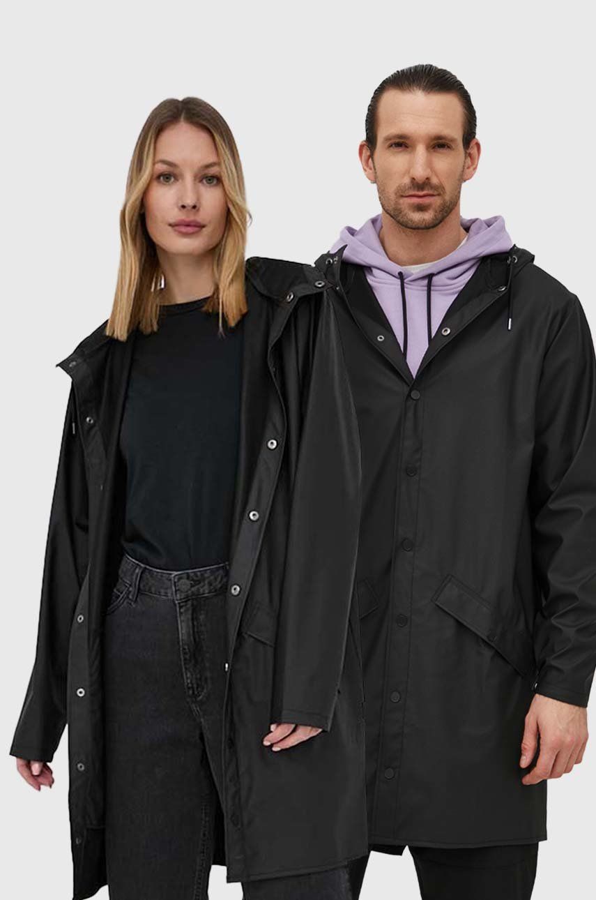 Rains geaca 12020 Long Jacket culoarea negru, de tranzitie answear imagine noua