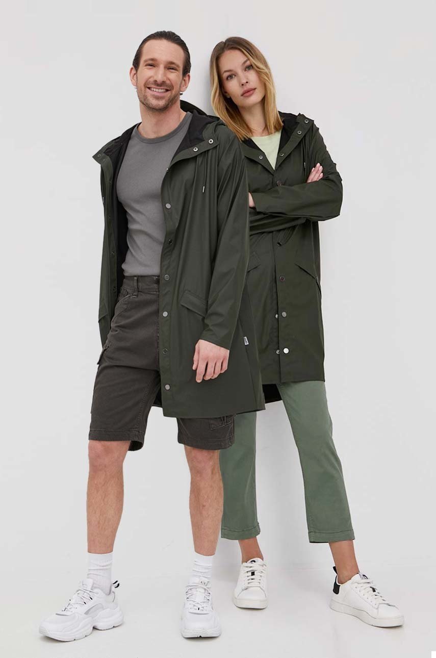 Rains geacă 12020 Long Jacket culoarea verde, de tranzitie 12020.03-Green