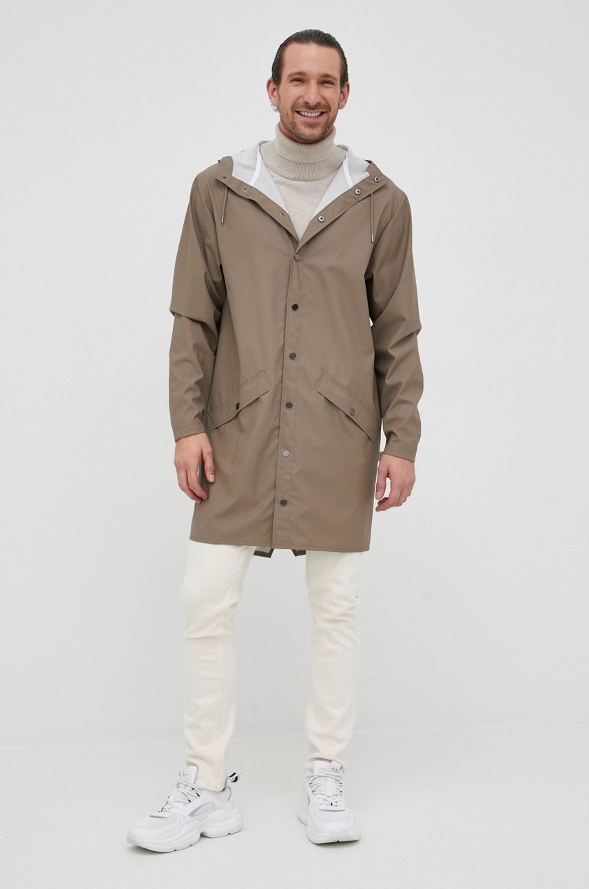 

Куртка Rains 12020 Long Jacket колір бежевий перехідна