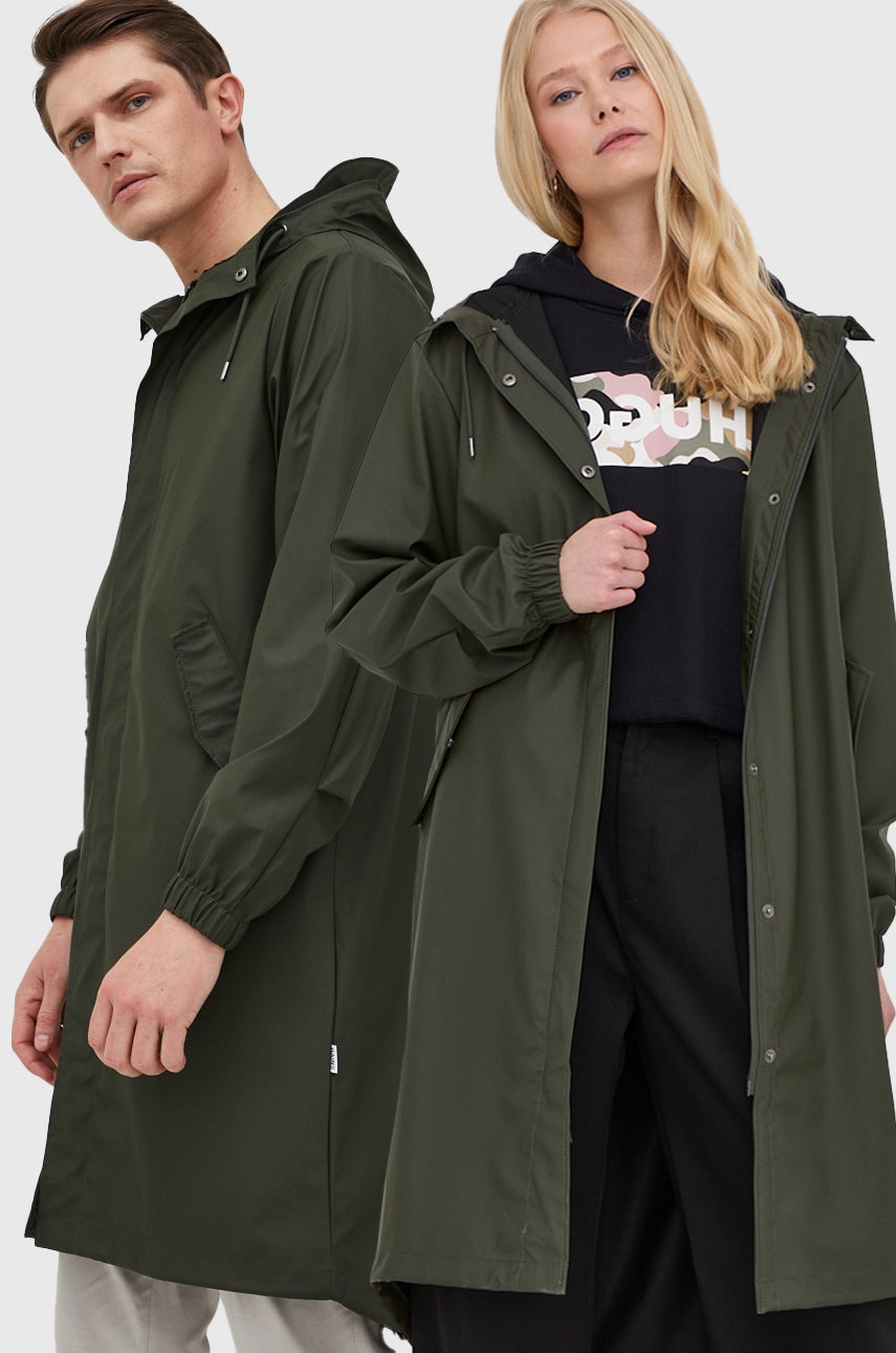 Rains geacă de ploaie 18140 Fishtail Parka culoarea verde, de tranziție 18140.03-Green