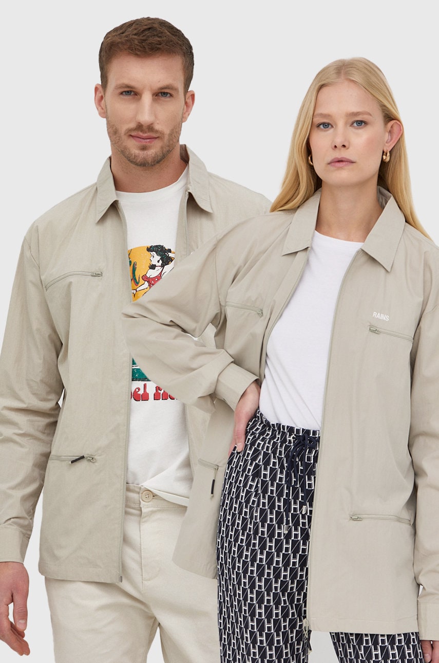 Rains geaca 18690 Woven Shirt culoarea verde, de tranzitie