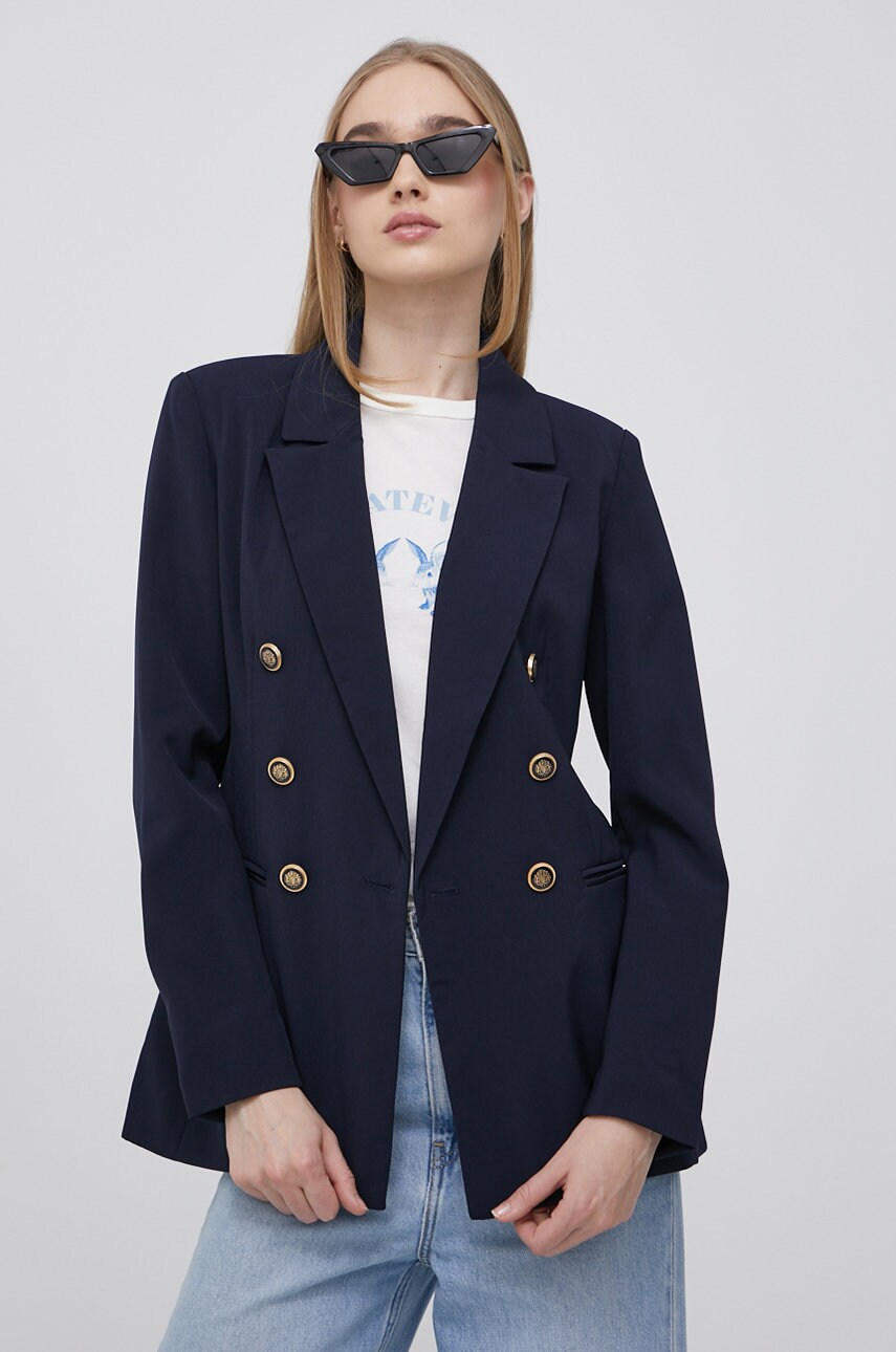 Only sacou culoarea albastru marin, cu doua randuri de nasturi, neted