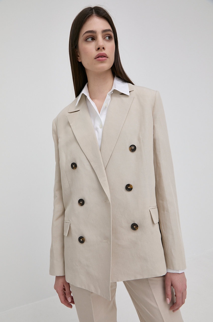 

Льняной жакет Trussardi цвет бежевый двубортный однотонная