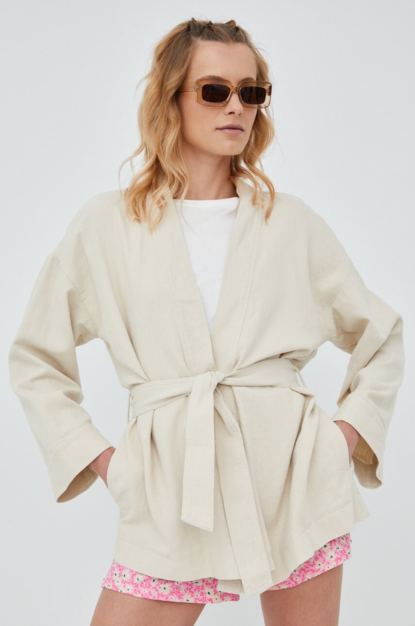Tom tailor blazer din amestec de in culoarea bej, oversize, neted