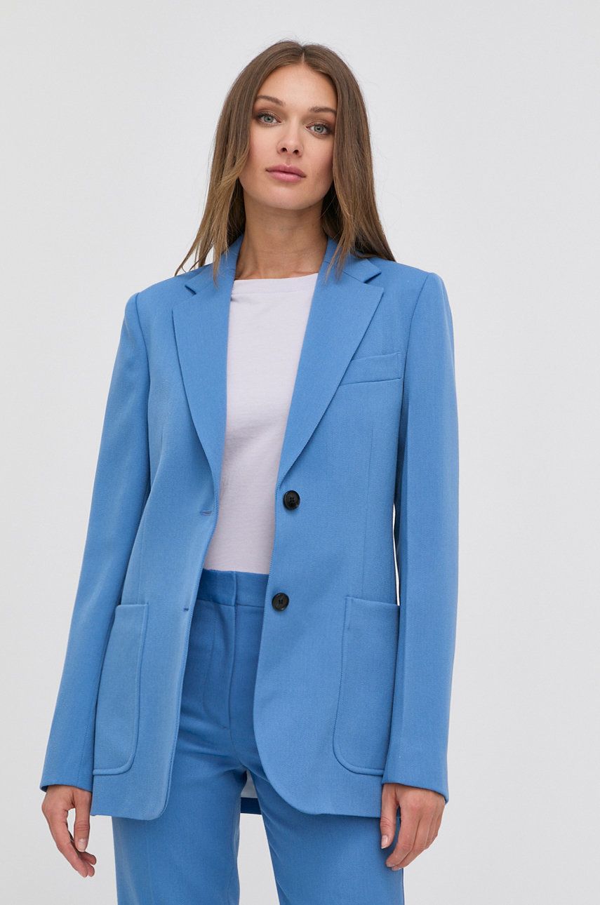 Vlněná bunda Victoria Beckham jednořadá, hladká - modrá -  Hlavní materiál: 100% Virgin vlna