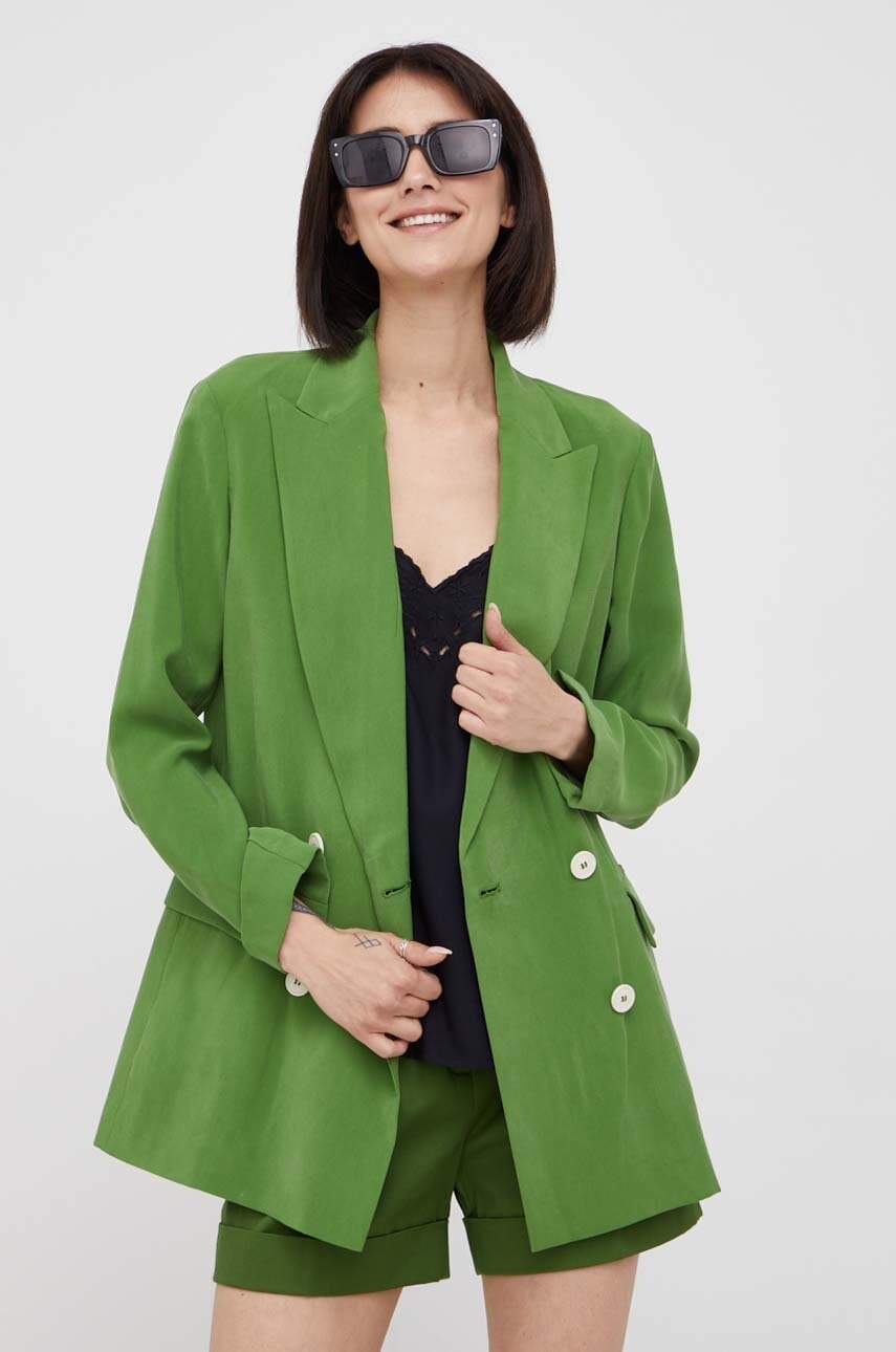 United colors of benetton sacou culoarea verde, cu doua randuri de nasturi, neted