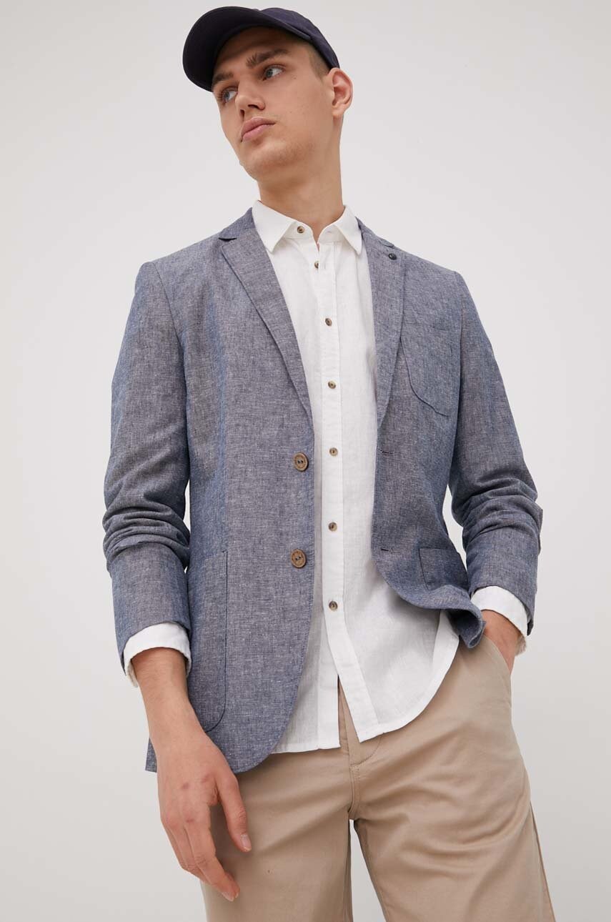 Tom tailor sacou de in barbati, culoarea albastru marin