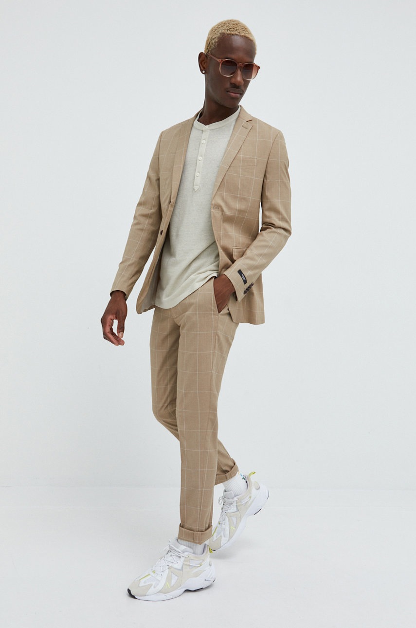 

Костюм Premium by Jack&Jones в бежово с десен, Бежов