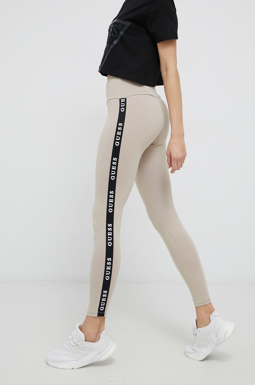 Guess Legginsy damskie kolor beżowy z aplikacją